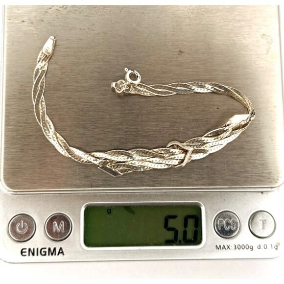 Vintage Sterling Silver 925 Braided Multi-Strand Bracelet 7" Estate Jewelry - Picture 8 of 9